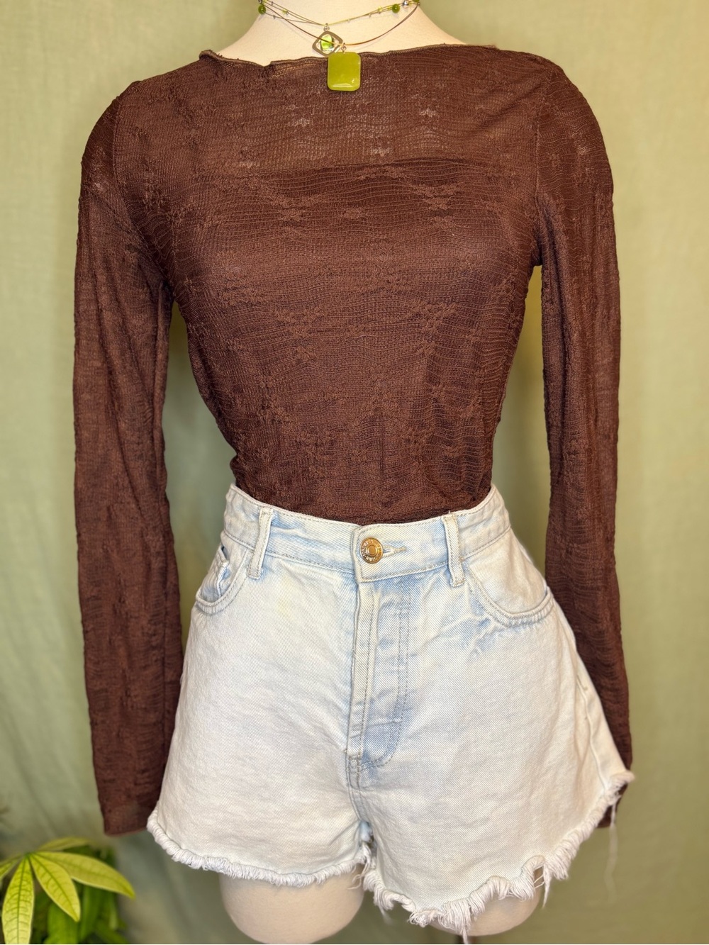 Brown Sheer Long-Sleeve Top #y2k #cottagecore